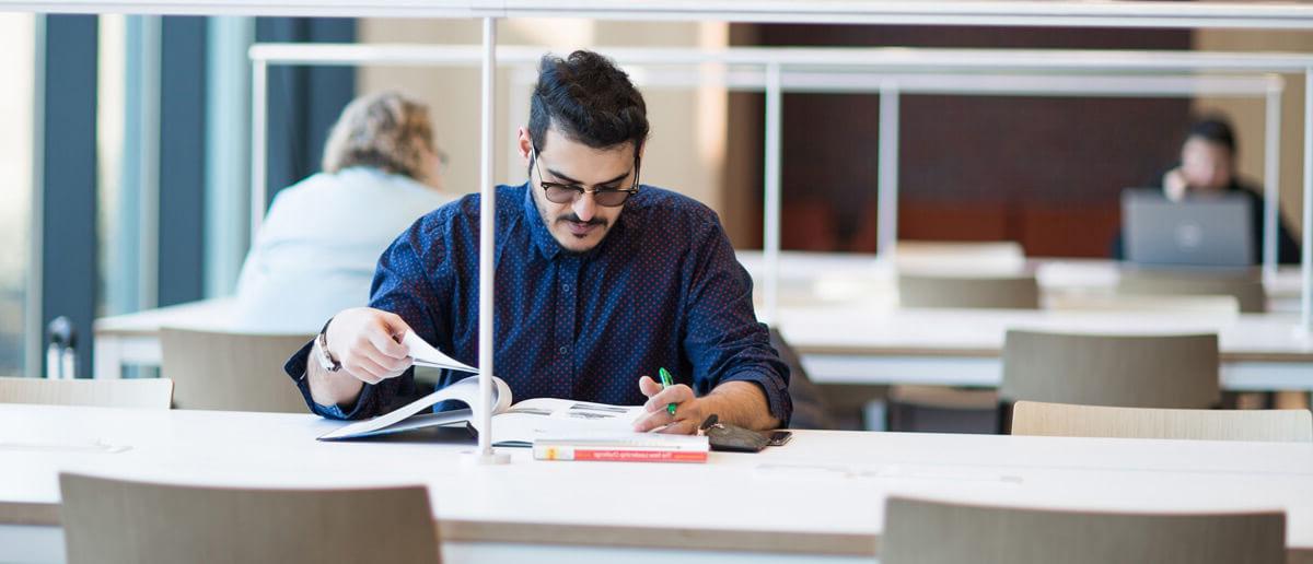 Student studying in the library